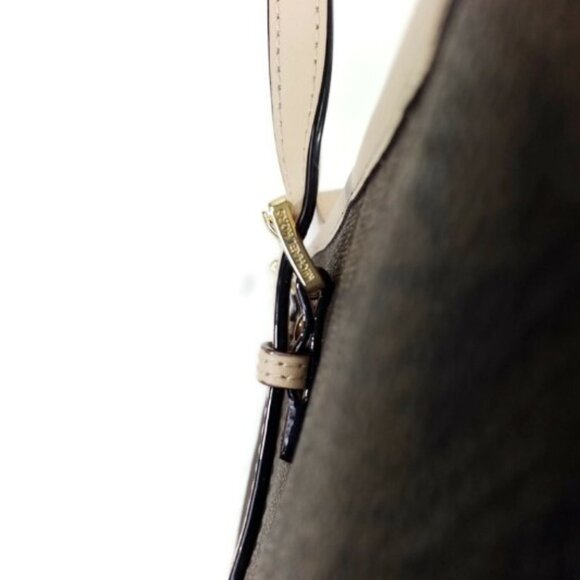 Michael Kors Jet Set Travel Large Brown Monogram Tote Bag Zip Top Leather Trim - Picture 8 of 16